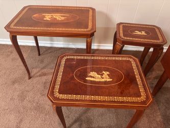 Vintage Italian Marquetry Inlaid Music Box Nesting tables
