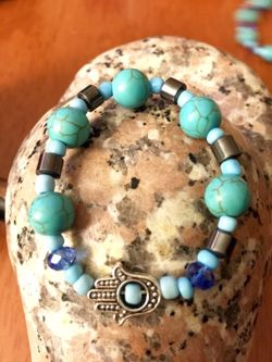 Mixed metal turquoise hamsa bracelet