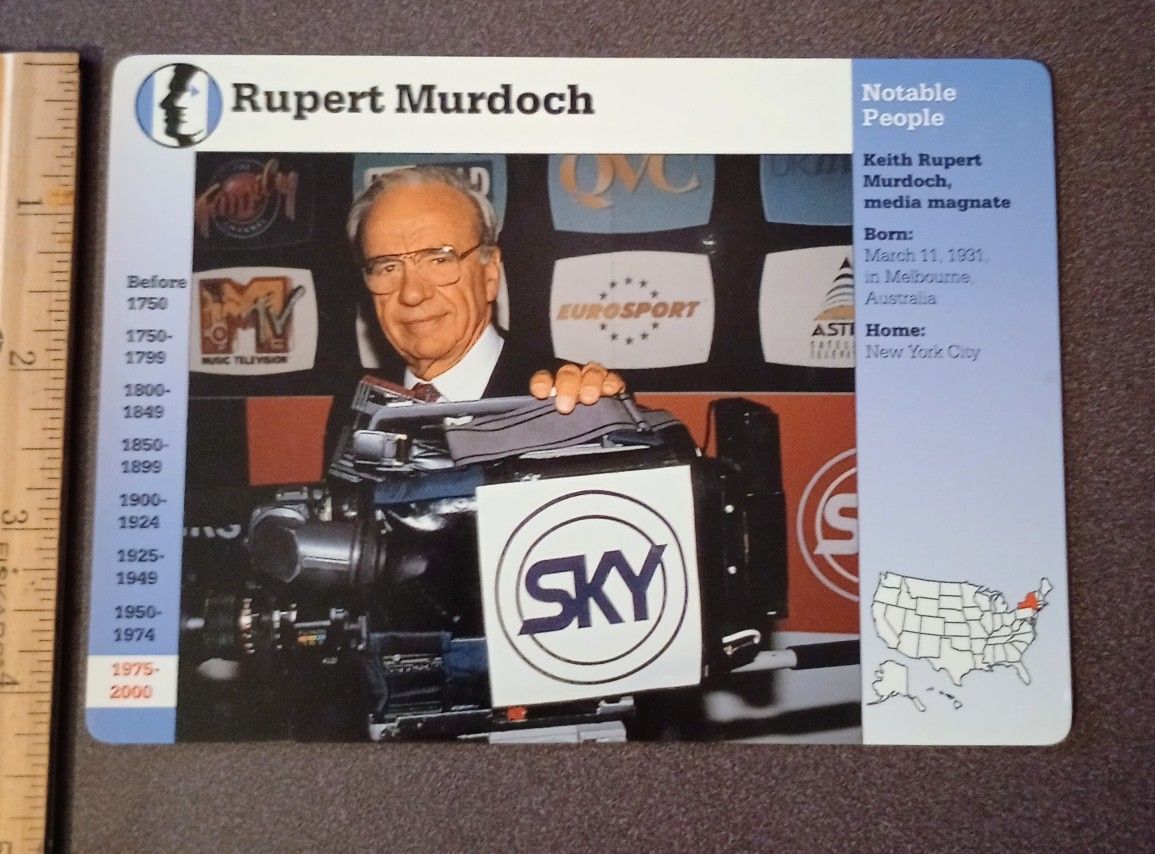 1997 Grolier Rupert Murdoch Media Empire History Vintage Collectible Large Card