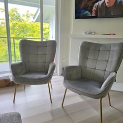 Accent Chairs, Set Of 2, Armchairs with Gold Metal Legs Gold Gray 