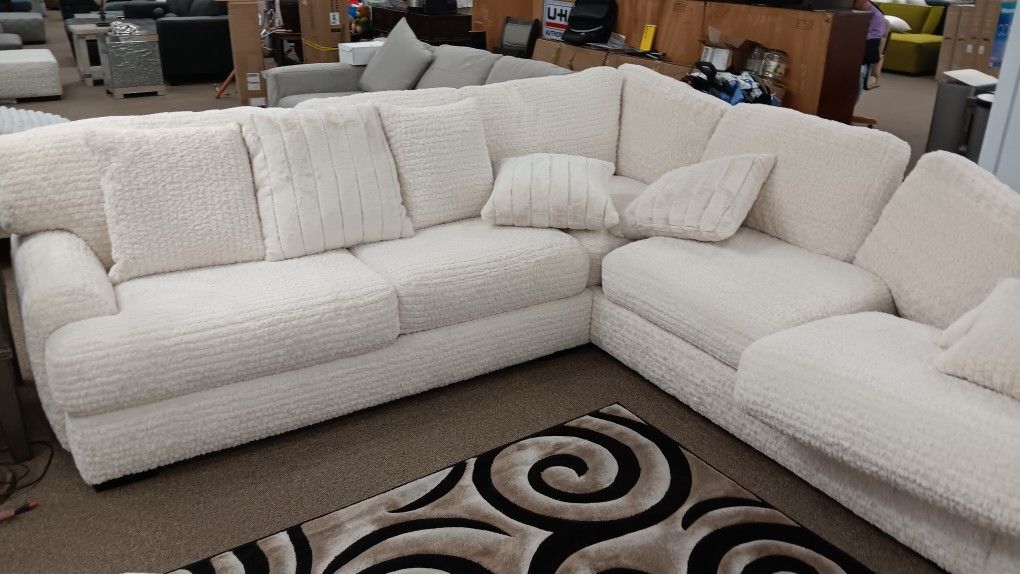 White Sectional With Swivel Chair