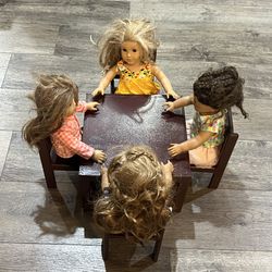 Wood Doll Table & 4 Chairs Set Fits 18” American Girl Furniture Dining Room