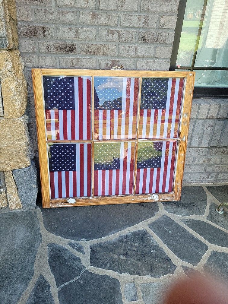 Old Window With Flags