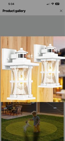 2 Packs White Motion Sensor Outdoor Lights - Advanced Dusk to Dawn Outdoor Lighting, Waterproof Exterior Light Wall Mount Fixtures, Anti-Rust Porch Ou