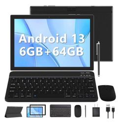 10.1 Inch 2 in 1 6GB RAM+64GB ROM Android 13 Tablet with Keyboard Case, Black