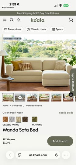 Koala Wanda Sofa Bed 99” Queen - Pearl Moon