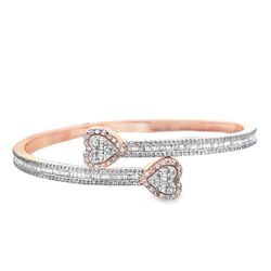 10k Rose Gold Bangle Bracelet with Baguette Cut Diamonds 1.40 ctw