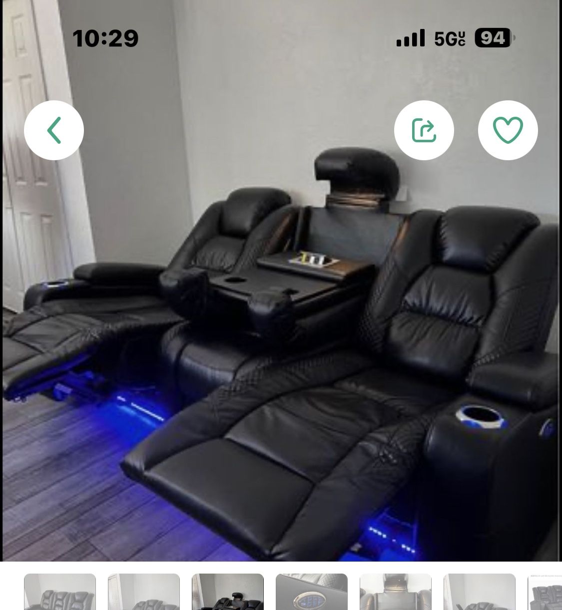 Beautiful Dark Leather Entertainment Couch/recliner. 