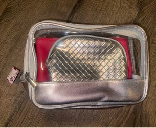 3-Piece Cosmetic Bag Set Silver and Pink