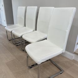 Set of 4 White PU Leather Dining Chairs