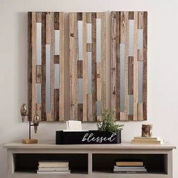 Wood Plank and Mirror Slice Wall Plaques, Set of 3