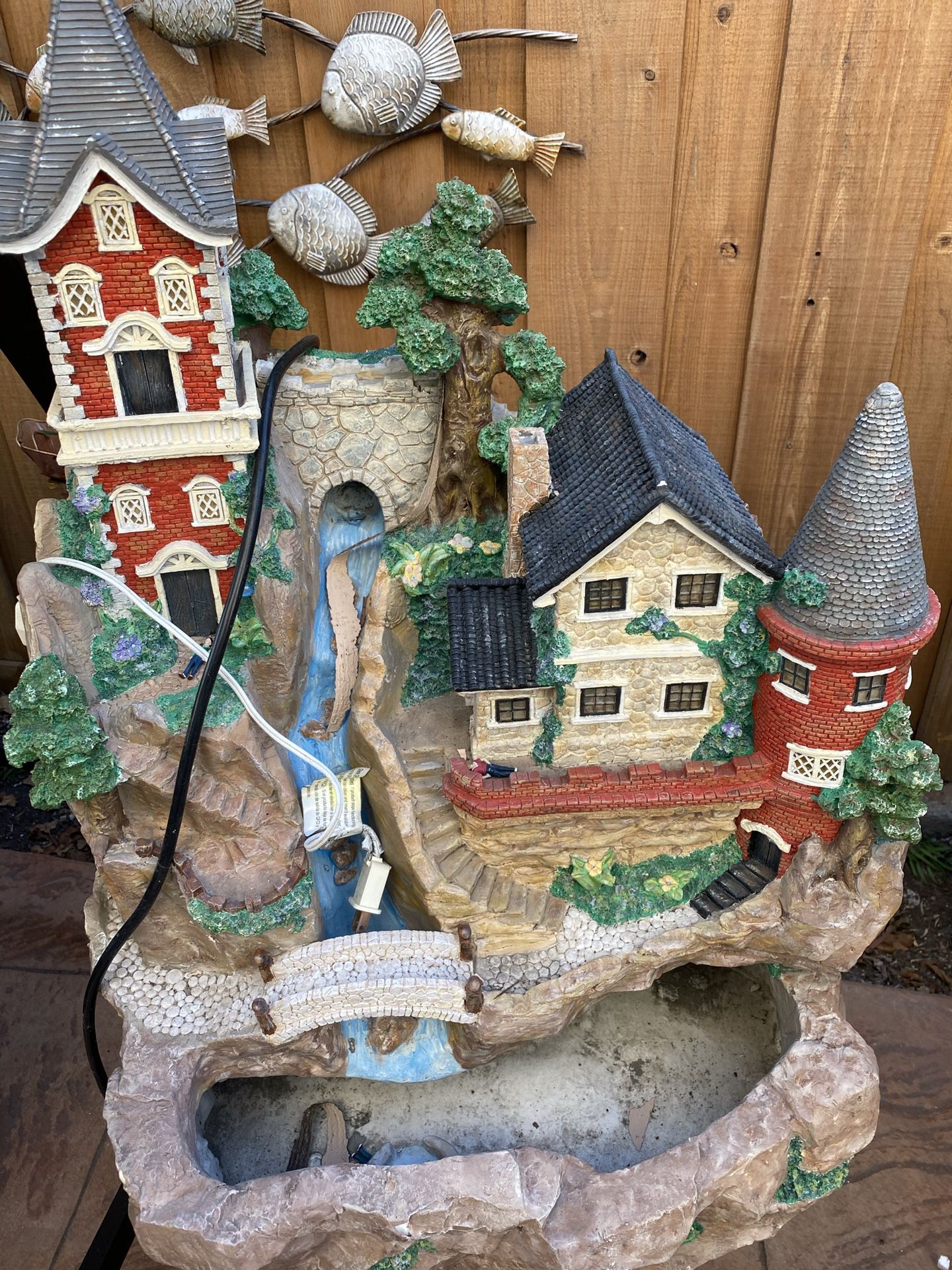 Hand Painted Fountain and Stand