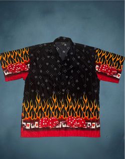 Vintage 90s ferugini flames and dice button up shirt