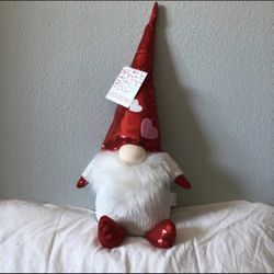 Valentines Day Medium Gnome Red White Sequins Plush Toy NWT