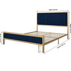 Navy Blue Suede Bed Frame Queen