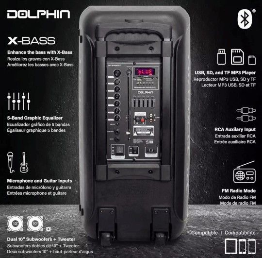 Dolphin, Model SP-210RBT, Karaoke Party Speaker with LED Lights