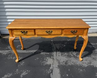 Solid Oak 3 Drawer Console Table