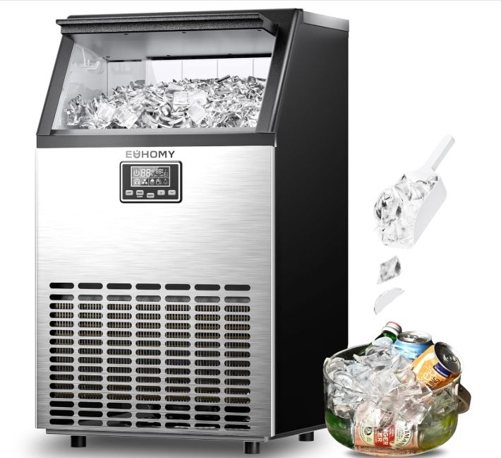 17.3 in. 99 lb./24H Full Size Cubes Freestanding/Undercounter Ice Maker in Silver, 3 Ice Sizes and Ice Retention