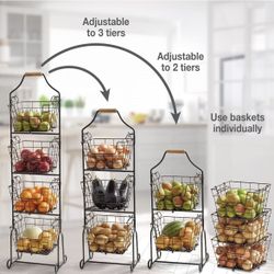 Gourmet Basics by Mikasa Laguna 4-Tier Adjustable Fruit and Home Standing Storage Basket, Black