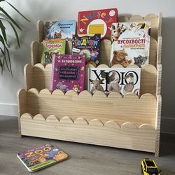 New 4-Tier Wooden Montessori Bookshelf for Kids (Natural)