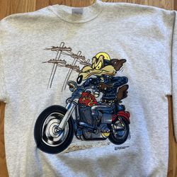 Vintage Wile E Coyote Sweatshirt Adult XL Motorcycle Warner Bros 1993 Made USA