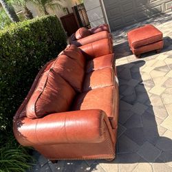 Leather Couch And Seat With ottoman 