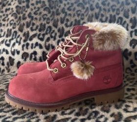 Timberland Girl’s Burgundy Waterproof Lace Up Leather Suede Boots Size US 2 / EU 34. NEW