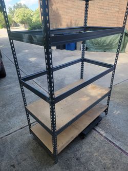 metal shelves with boards