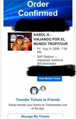 Karol g tickets for tonight!