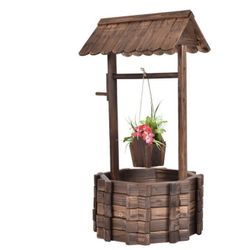 Outdoor Wooden Wishing Well with Hanging Bucket