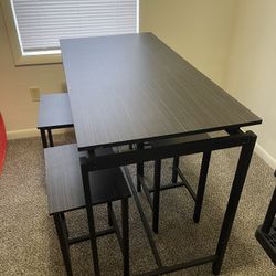 120 * 60 * 89cm 5 Piece Dining Table Set Dining Set for 4 Wooden Table and 4 Stools Black