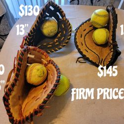 2 FIRST BASE RH GLOVES AND ONE LEFT HANDED FIRM PRICE  E VERY ONE .. THE GLOVE MARUCCI IS GONE!