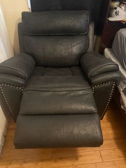 Gray Leather Recliner Chair with Nailhead Trim
