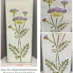 One of a Kind Hand Painted Hanging Textured Metal Flower Art 