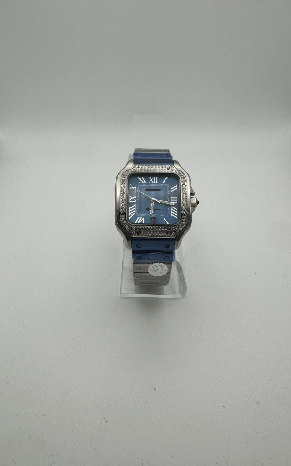 Square Blue Dial Watch with Textured Bezel