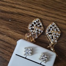 925 Sterling Silver Earings 2 Pairs 