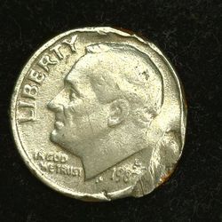 1987 D Roosevelt Dime Defective Planchet Error 