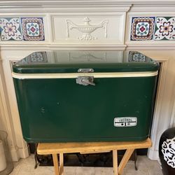 Vintage Green Thermos Metal Cooler - 22" x 13.5" x 11"