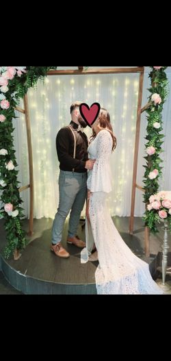 Off White Lace Bell Sleeve Maxi Wedding Dress