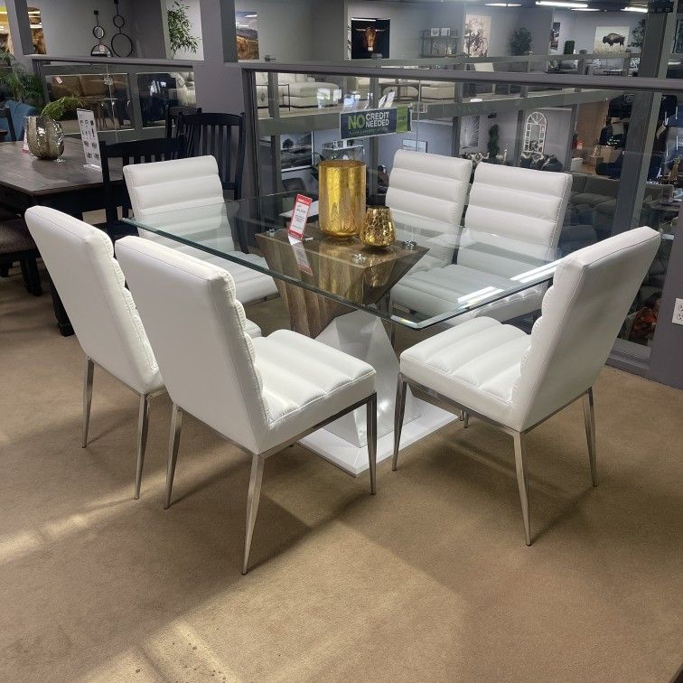 Bima & Cilegon White Dining Room Set / 7pc