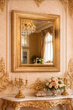 Rococo Leaded Beveled Glass & Heavy Ornate Gold/Copper Frame -  32"x38" - Baroque