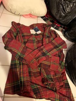 Red and green plaid long sleeve button down shirt (flannel) XL
