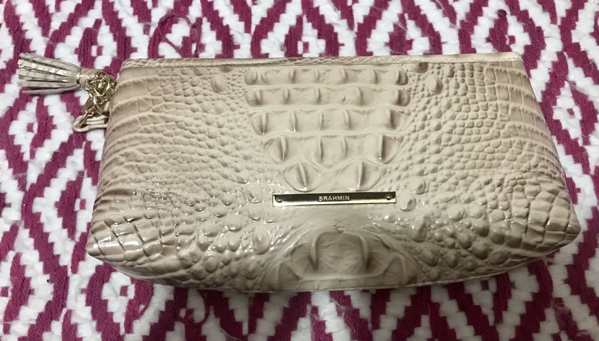 brahmin croc embossed wristlet 