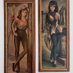 Set of Vintage Framed Paintings by MAIO