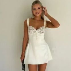 Lace Trim Satin Mini Dress Strap Backless Short Bodycon Dress Summer