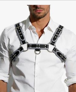 Men's PU Faux Leather Body Chest Harness, Adjustable Contrast Wrapped Edge Straps, for Music Festivals, Rave Costumes