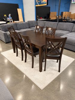 New Brown 7-Piece Dining Table Set – Table & 6 Chairs $10 Down