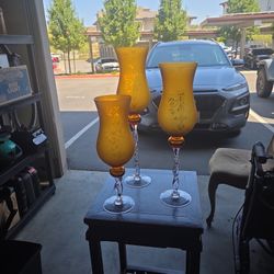 Etched Glass Candle Holders - Set Of 3