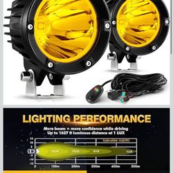 Luces antiniebla LED redondas Auxbeam de 4 pulgadas 72 W ámbar todoterreno luz luz luz de conducción amarilla con arnés de cableado de 10 pies para ca