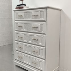 Faux Bamboo White Dresser With Gold Handles 